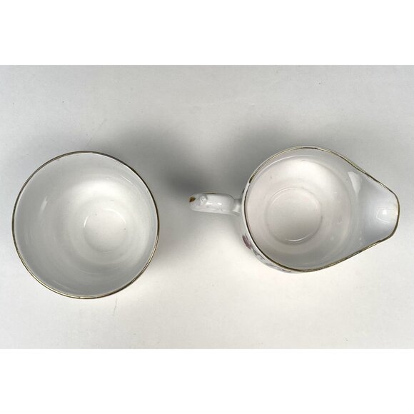 VTG QUEEN ANNE Handpainted Bone China Pink Rose CREAMER & SUGAR 8544 England EUC - Picture 4 of 5